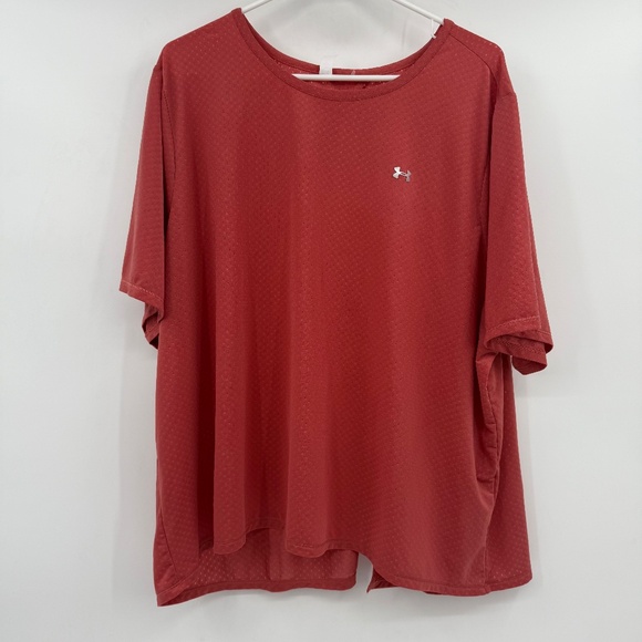 Under Armour Top Women 2X Pink Coral Loose Fit Heatgear Open Back Lightweight - Picture 1 of 11